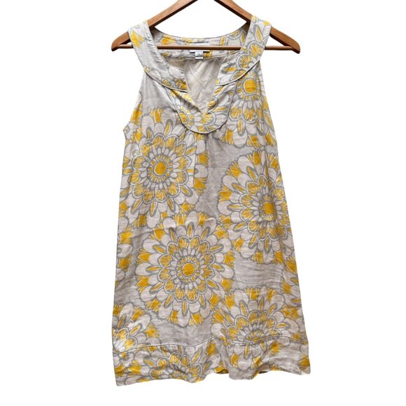 Ann Taylor LOFT Dress Yellow & Gray Floral Linen Shift Sleeveless Summer Size 4 - Picture 2 of 5